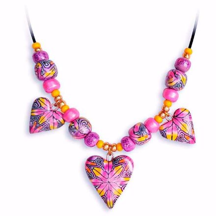 Håndlaget collier, rosa & gul hjerter - 2802072 Håndlaget collier, rosa & gul hjerter - 2802072