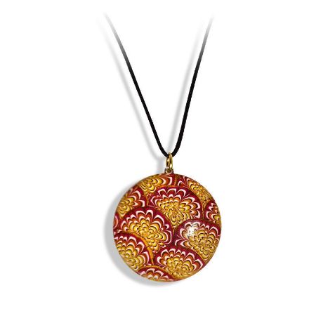 Smykke Krysantemum, burgunder og oransje, håndlaget -28020701 Smykke Krysantemum, burgunder og oransje, håndlaget -28020701