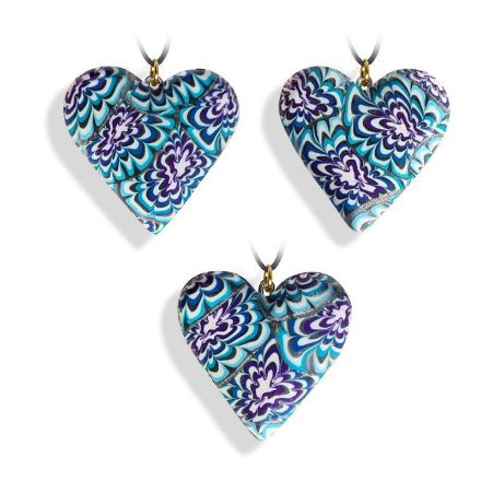 Hjertesmykke Krysantemum, blå, 34x34 mm, med snor -28020728 Hjertesmykke Krysantemum, blå, 34x34 mm, med snor -28020728