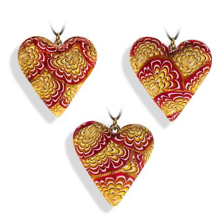 Hjertesmykke Krysantemum, rød&gul, 34x34 mm, med snor -28020727 Hjertesmykke Krysantemum, rød&gul, 34x34 mm, med snor -28020727