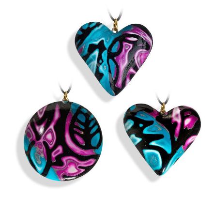 Smykker lilla &turkis, 34x34 mm, med snor-28020720 Smykker lilla &turkis, 34x34 mm, med snor-28020720