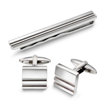 Stål sett mansjettknapper og slipsnål - 972331 Stål sett mansjettknapper og slipsnål - 972331