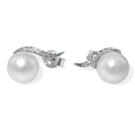 Diamant øredobber i gull med 0,08 ct W-Si & perle-720610 Diamant øredobber i gull med 0,08 ct W-Si & perle-720610