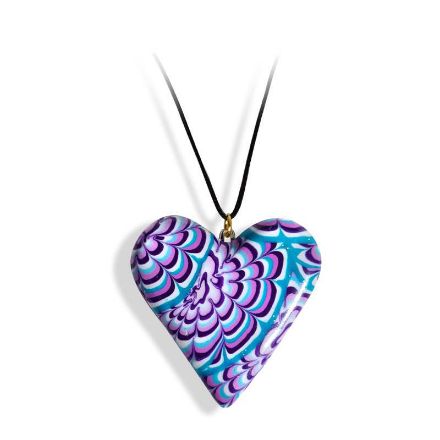 Hjertesmykke Krysantemum, Lilla & turkis, 34x34 mm, med snor -280207462  Hjertesmykke Krysantemum, Lilla & turkis, 34x34 mm, med snor -280207462