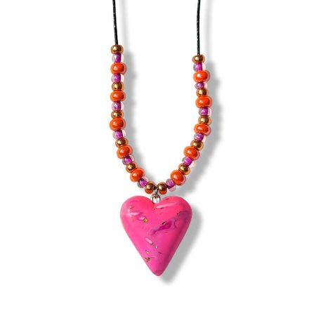 Collierhjerte i rosa, Med glassperler, oransje & rosa -280207482 Collierhjerte i rosa, Med glassperler, oransje & rosa -280207482