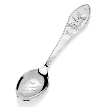 Barneskje i sølv, til gutt, Du som metter liten fugl - 9808 Barneskje i sølv, til gutt, Du som metter liten fugl - 9808