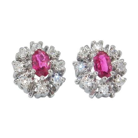 Diamantøredobber i gull 14kt med 0,24 ct W-SI og rubin- R764341 Diamantøredobber i gull 14kt med 0,24 ct W-SI og rubin- R764341