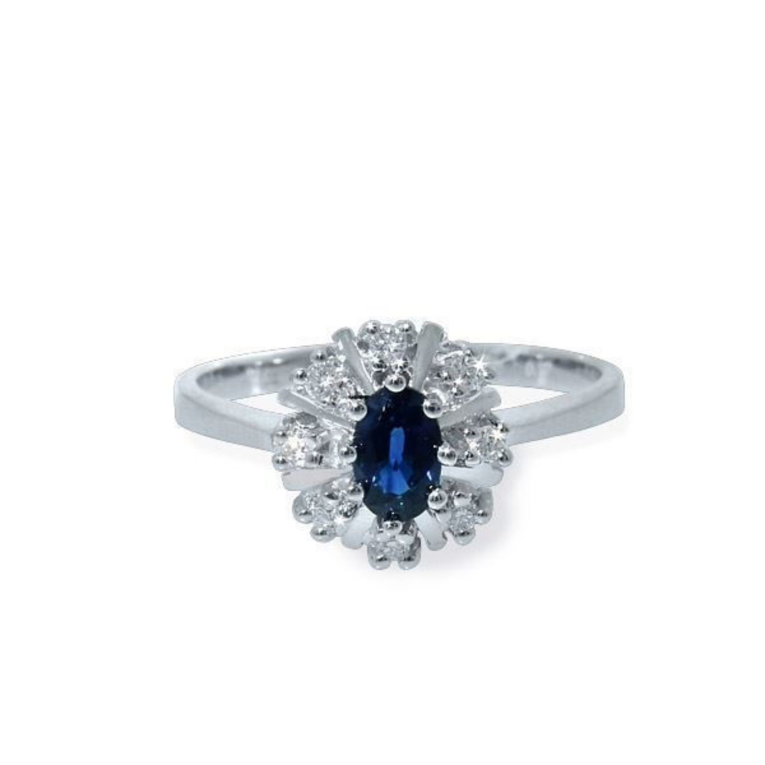 Diamantring med 0,08ct i hvitt gull med safir-577251