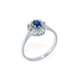 Diamantring med 0,08ct i hvitt gull med safir-577251