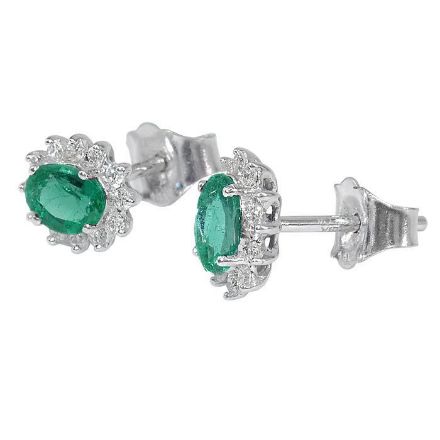 Diamantøredobber i gull 14 kt med 0,16 ct W-SI og smaragd - BUR7600150 Diamantøredobber i gull 14 kt med 0,16 ct W-SI og smaragd - BUR7600150