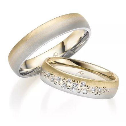 Gifteringer i hvitt & gult gull 14 kt, 5 mm. GERSTNER - 431243 Gifteringer i hvitt & gult gull 14 kt, 5 mm. GERSTNER - 431243