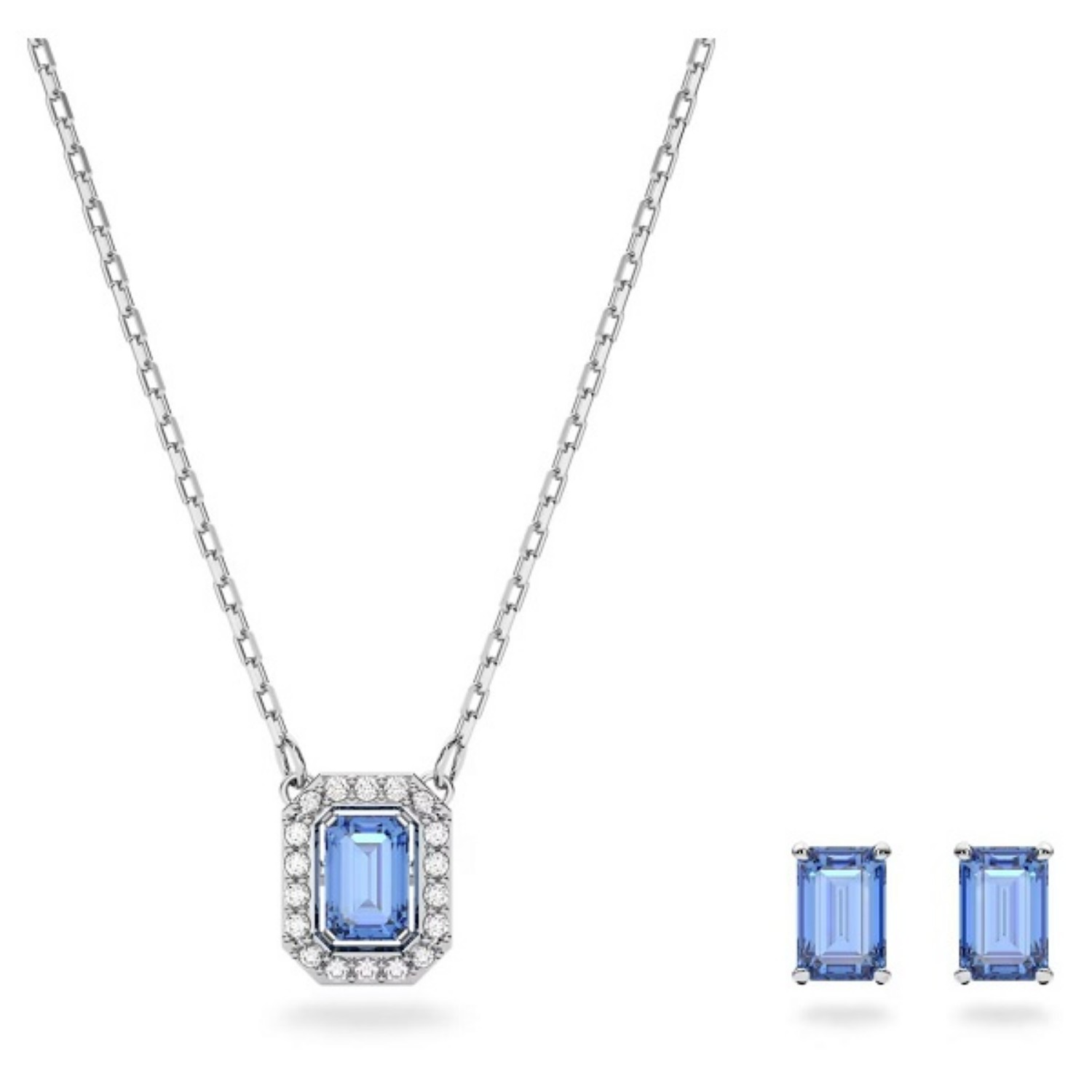 Swarovski smykkesett Millenia set Octagon cut, Blue, Rhodium plated - 5641171