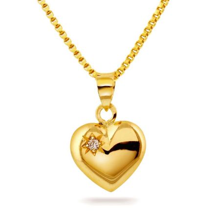 Gullhjerte stor med diamant 0,01ct, bredde 9 mm - 5701 Gullhjerte stor med diamant 0,01ct, bredde 9 mm - 5701