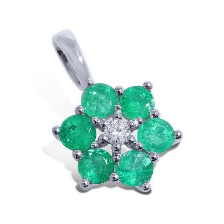 Diamantsmykke med 0,03 ct W-P1 & smaragder -32057313 Diamantsmykke med 0,03 ct W-P1 & smaragder -32057313