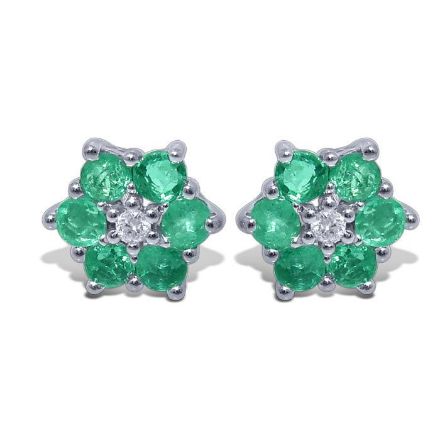 Diamantøredobber i gull med 0,02 ct W-SI og smaragd - 32057314 Diamantøredobber i gull med 0,02 ct W-SI og smaragd - 32057314