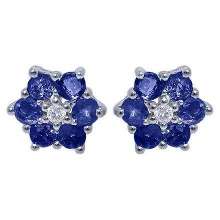 Diamantøredobber  i gull 14 kt med 0,02 ct W-SI og safirer -32057316 Diamantøredobber  i gull 14 kt med 0,02 ct W-SI og safirer -32057316