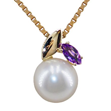 Smykker i gult gull med perle & ametyst - BUR210968 Smykker i gult gull med perle & ametyst - BUR210968