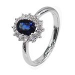 Diamantring i hvitt gull 14 kt med 0,36 ct W-Si & safir - 573001