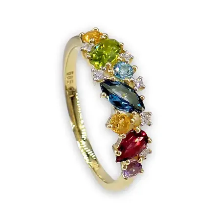 Diamantring i gull 0,04 ct W-Si med edelstener- Bur560797 	Diamantring i gull 0,04 ct W-Si med edelstener- Bur560797