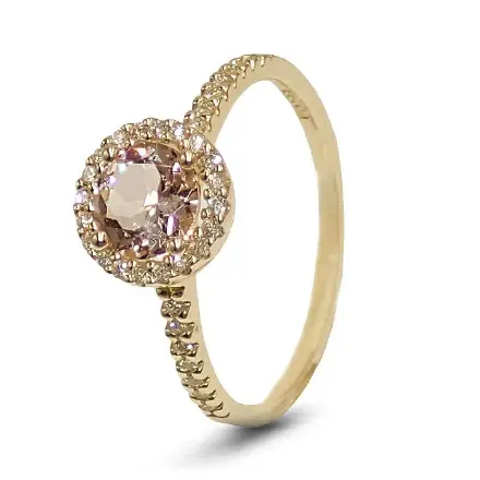 Diamantring i gult gull med 0,15 ct W-Si og morganite - bur573211 Diamantring i gult gull med 0,15 ct W-Si og morganite - bur573211