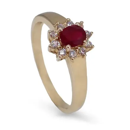 Diamantring i gull 14kt med 0,15 ct TW-Si  og rubin - COC157250 Diamantring i gull 14kt med 0,15 ct TW-Si  og rubin - COC157250