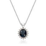 Diamantsmykke rosett i gull med 0,08 ct W-Si og sort safir - 27230