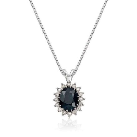 Diamantsmykke rosett i gull med 0,08 ct W-Si og sort safir - 27230 Diamantsmykke rosett i gull med 0,08 ct W-Si og sort safir - 27230