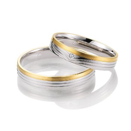 Gifteringer i hvitt og gult gull 14 kt, 4 mm. Smart line - 4807101  Gifteringer i hvitt og gult gull 14 kt, 4 mm. Smart line - 4807101