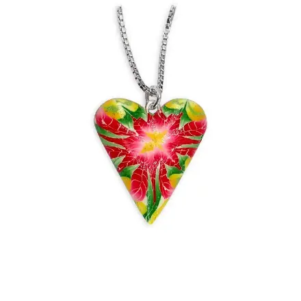 Hjertesmykke Poinsettia, 23x27 mm, håndlage - 240824 Hjertesmykke Poinsettia, 23x27 mm, håndlage - 240824