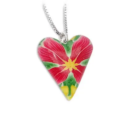 Hjertesmykke Poinsettia & stjerner 23x26 mm, håndlaget - 240832 Hjertesmykke Poinsettia & stjerner 23x26 mm, håndlaget - 240832