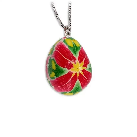 Smykke egg Poinsettia & stjerner, 24x18 mm, håndlaget - 240833 Smykke egg Poinsettia & stjerner, 24x18 mm, håndlaget - 240833