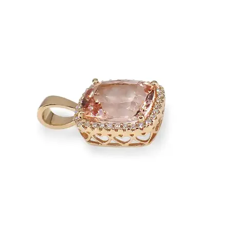 Diamantsmykke i gult gull med diamanter 0.10 ct og morganite 10x8 mm - 4070957 Diamantsmykke i gult gull med diamanter 0.10 ct og morganite 10x8 mm - 4070957