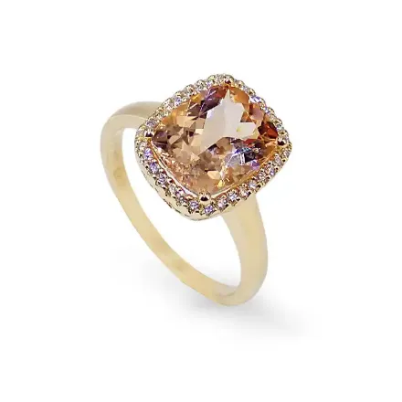 Diamantring i gult gull 0,10ct TW-Si med Morganite - COC11990 Diamantring i gult gull 0,10ct TW-Si med Morganite - COC11990