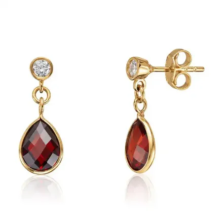 Gulløredobber i gult gull 14 kt med granat og syntetisk cubic zirkonia - 47316 Gulløredobber i gult gull 14 kt med granat og syntetisk cubic zirkonia - 47316