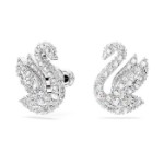 Swarovski øredobber Iconic Swan stud earrings, White, Rhodium plated - 5647873