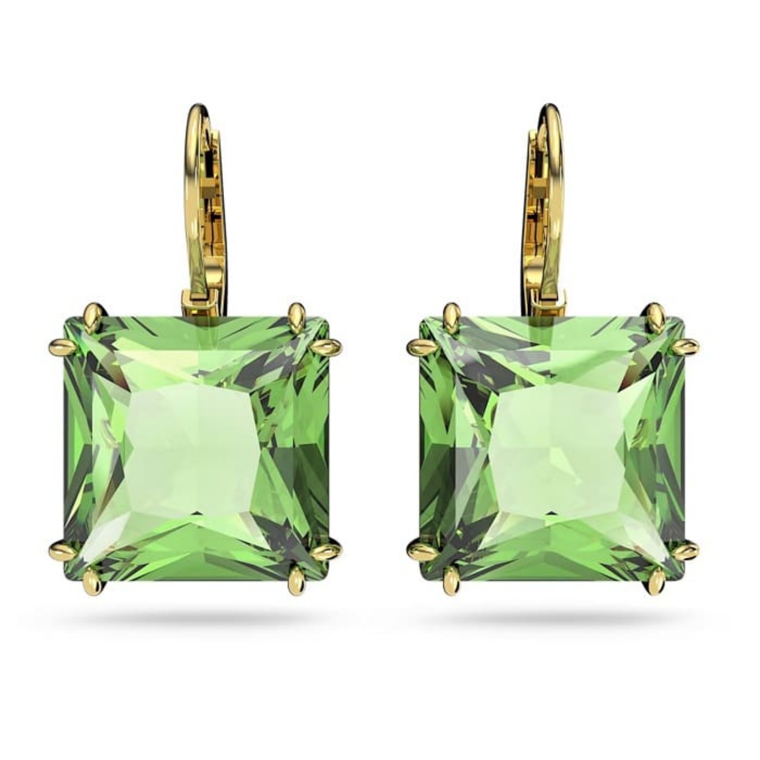 Swarovski øredobber Millenia drop Square cut, Green, Gold-tone plated - 5636564