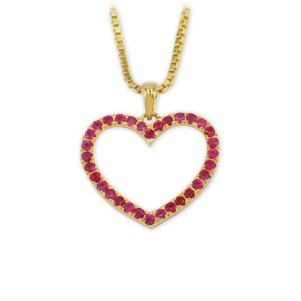 Gullsmykke i gult gull hjerte med rubiner - 27419 Gullsmykke i gult gull hjerte med rubiner - 27419