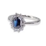 Halo diamantring i hvitt gull 14 kt med 0,36 ct W-Si & safir - 573001