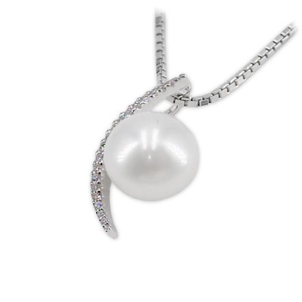 Diamantsmykke med 0,11ct W-Si og perle - 221150 Diamantsmykke med 0,11ct W-Si og perle - 221150