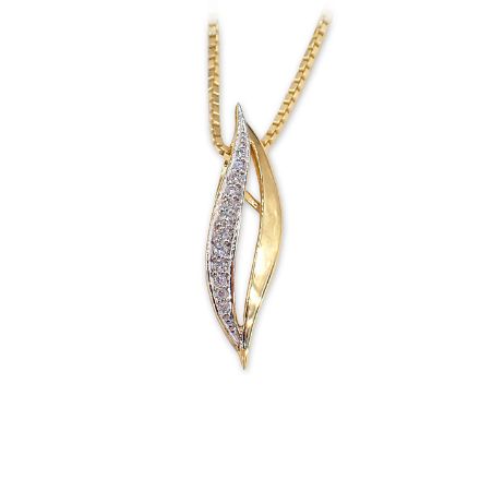 Gullsmykke Blad i 9kt gull med diamanter 0,06 ct W-Si  - 233374 Gullsmykke Blad i 9kt gull med diamanter 0,06 ct W-Si  - 233374