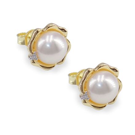 Diamantøredobber i gull med 0,03 ct W-Si og perle - BUR721230 Diamantøredobber i gull med 0,03 ct W-Si og perle - BUR721230