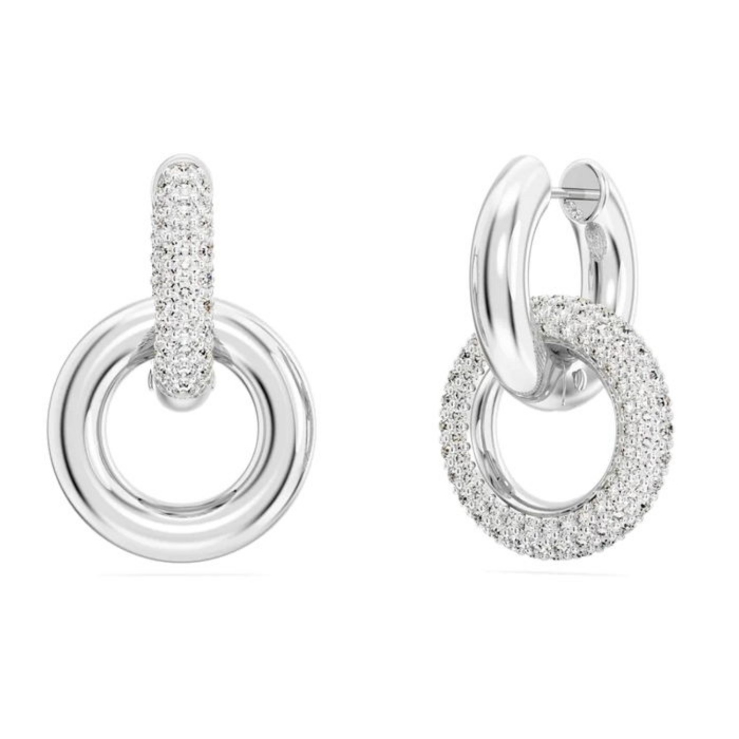 Swarovski øredobber Dextera Asymmetrical design, Interlocking loop, White, Rhodium plated - 5671807