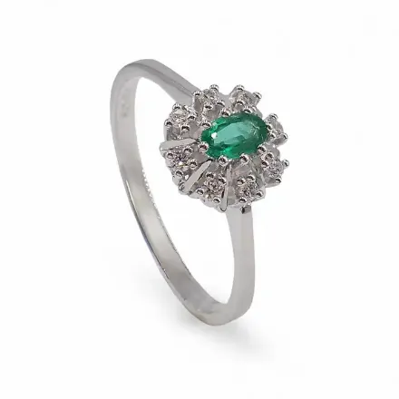 Diamantring i 14kt gull med 0,12 ct TW-SI og smaragd - bur577251 Diamantring i 14kt gull med 0,12 ct TW-SI og smaragd - bur577251