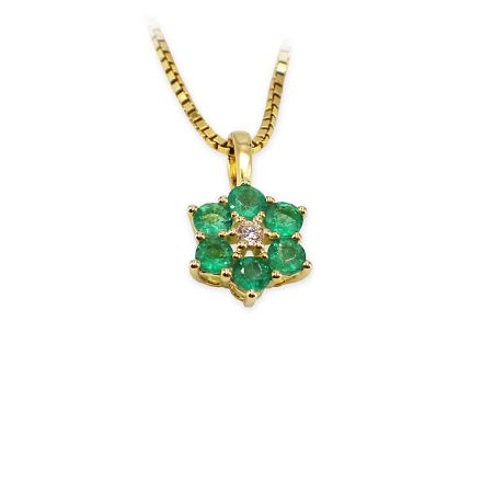 Diamantsmykke i gull med 0,03 ct W-Si & smaragder - bur320573 Diamantsmykke i gull med 0,03 ct W-Si & smaragder - bur320573