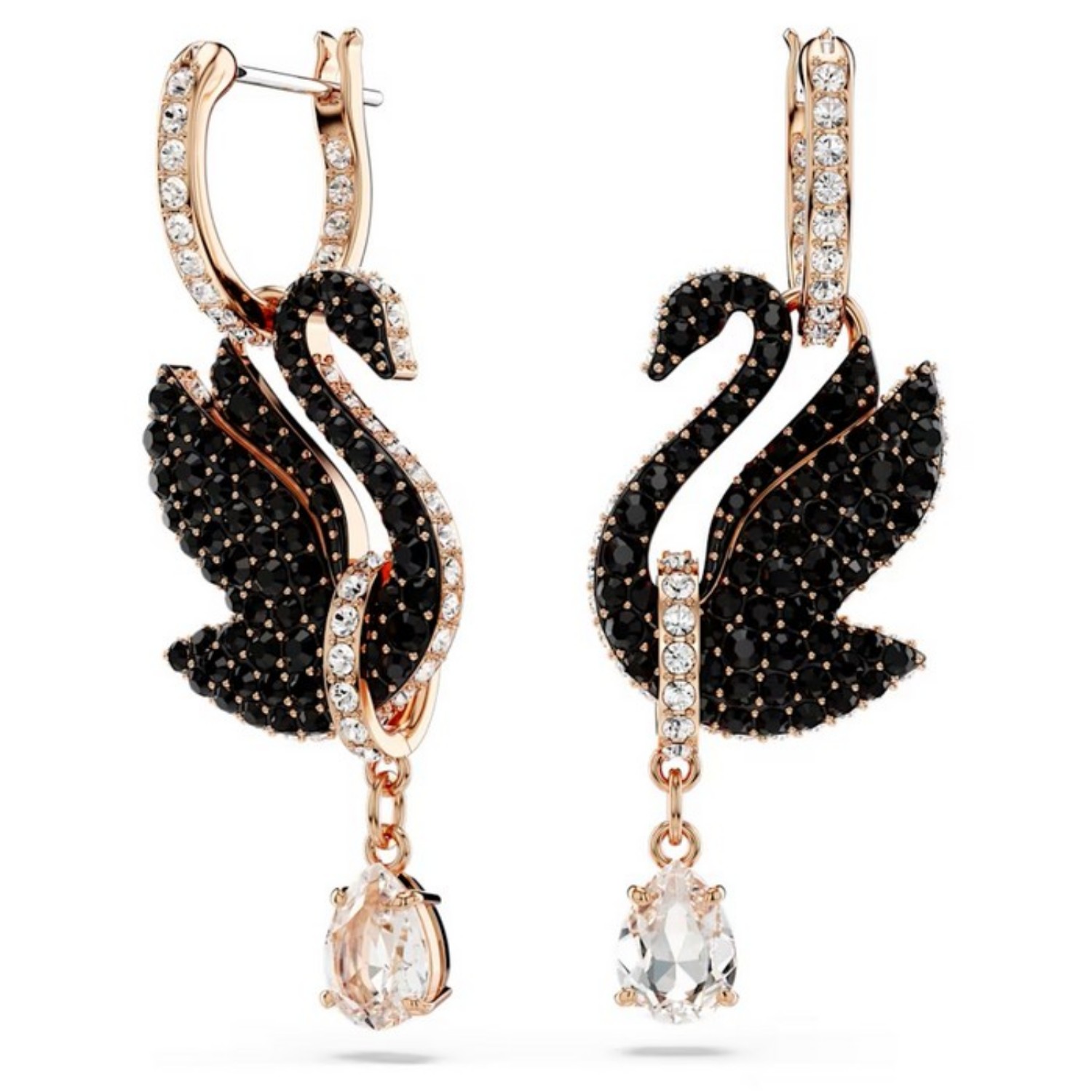 Swarovski øredobber Swan drop, Black, Rose gold-tone plated - 5678047