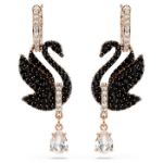 Swarovski øredobber Swan drop, Black, Rose gold-tone plated - 5678047