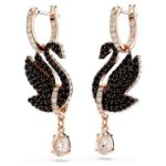 Swarovski øredobber Swan drop, Black, Rose gold-tone plated - 5678047