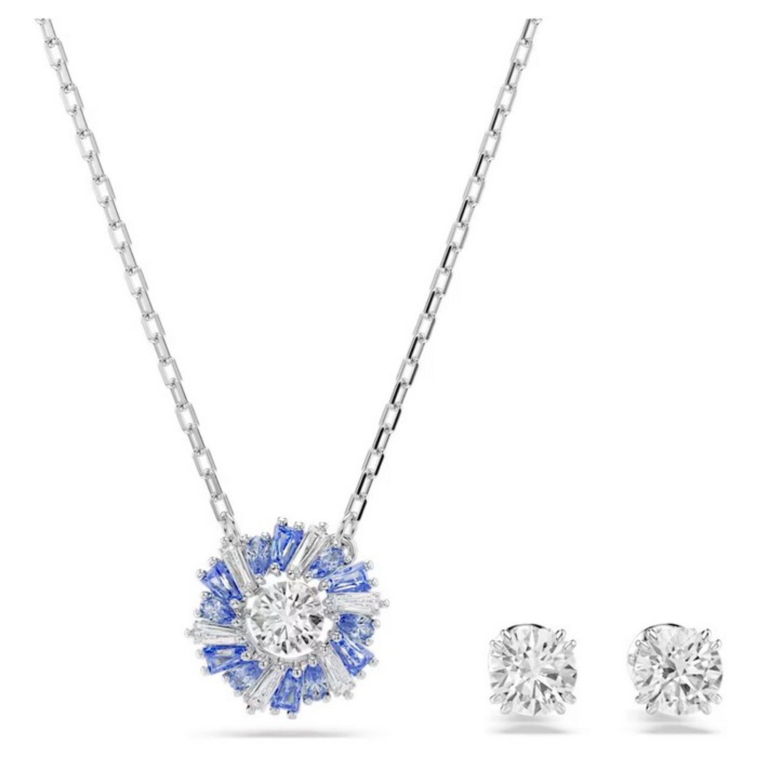 Swarovski smykkesett Idyllia Mixed cuts, Flower, Blue, Rhodium plated - 5685437