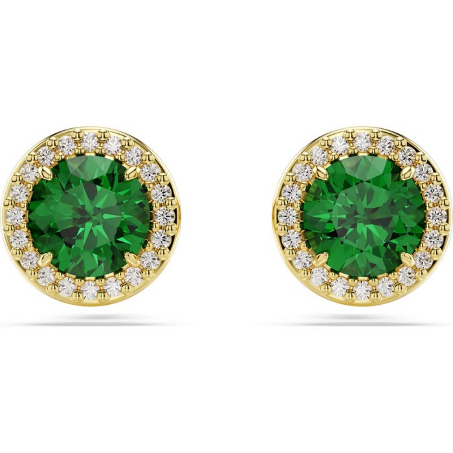 Swarovski øredobber Una stud, Round cut, Pavé, Green, Gold-tone plated - 5680562