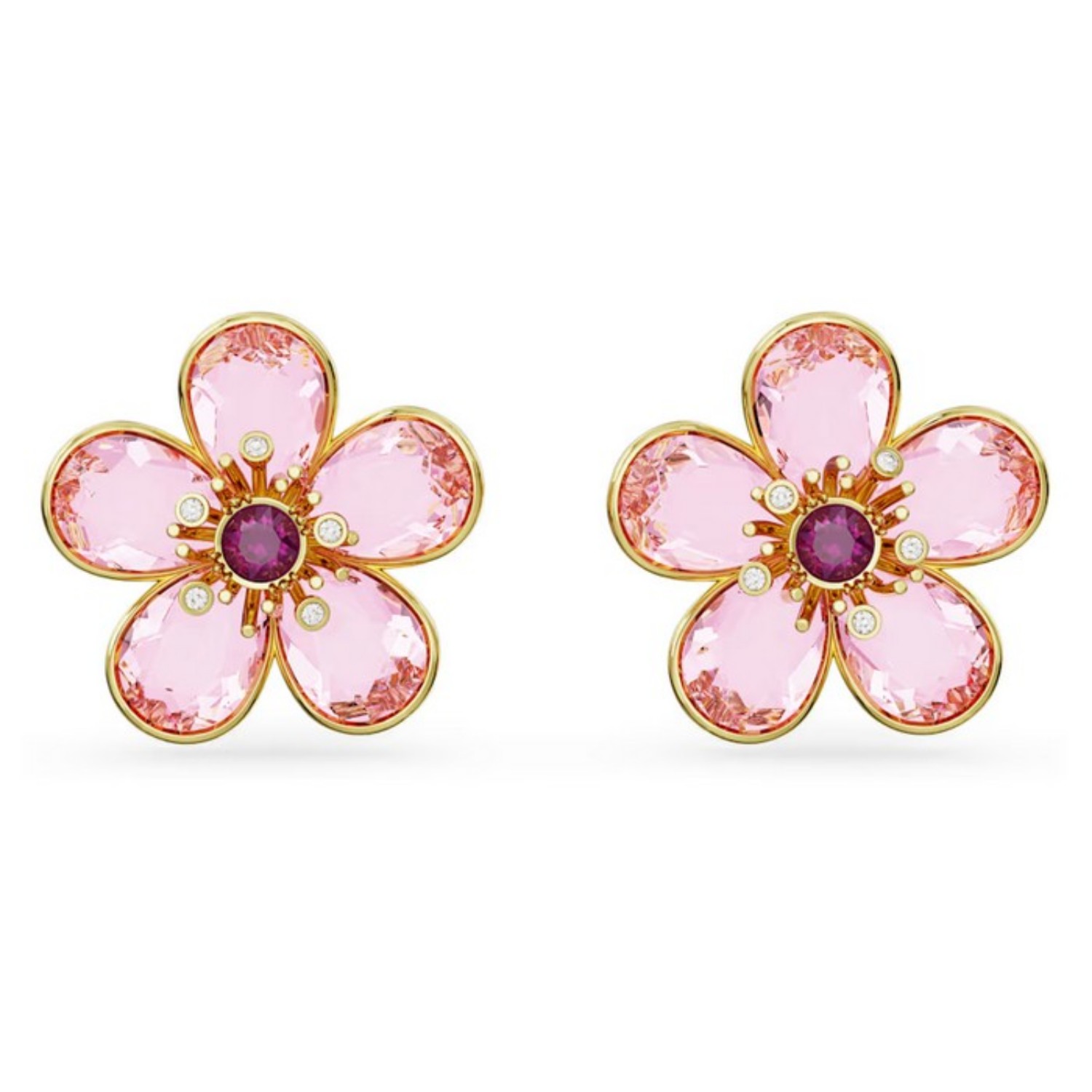 Florere stud earrings Flower, Pink, Gold-tone plated - 5656635